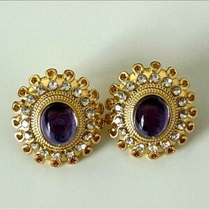 Elegant Gold and Purple Stud Earrings
